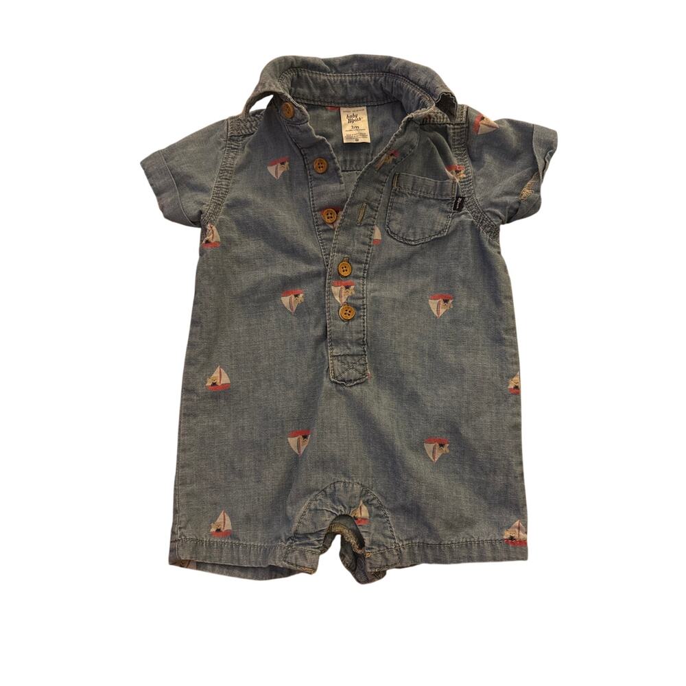 BABY BGOSH DENIM ROMPER with adorable sailboat pattern